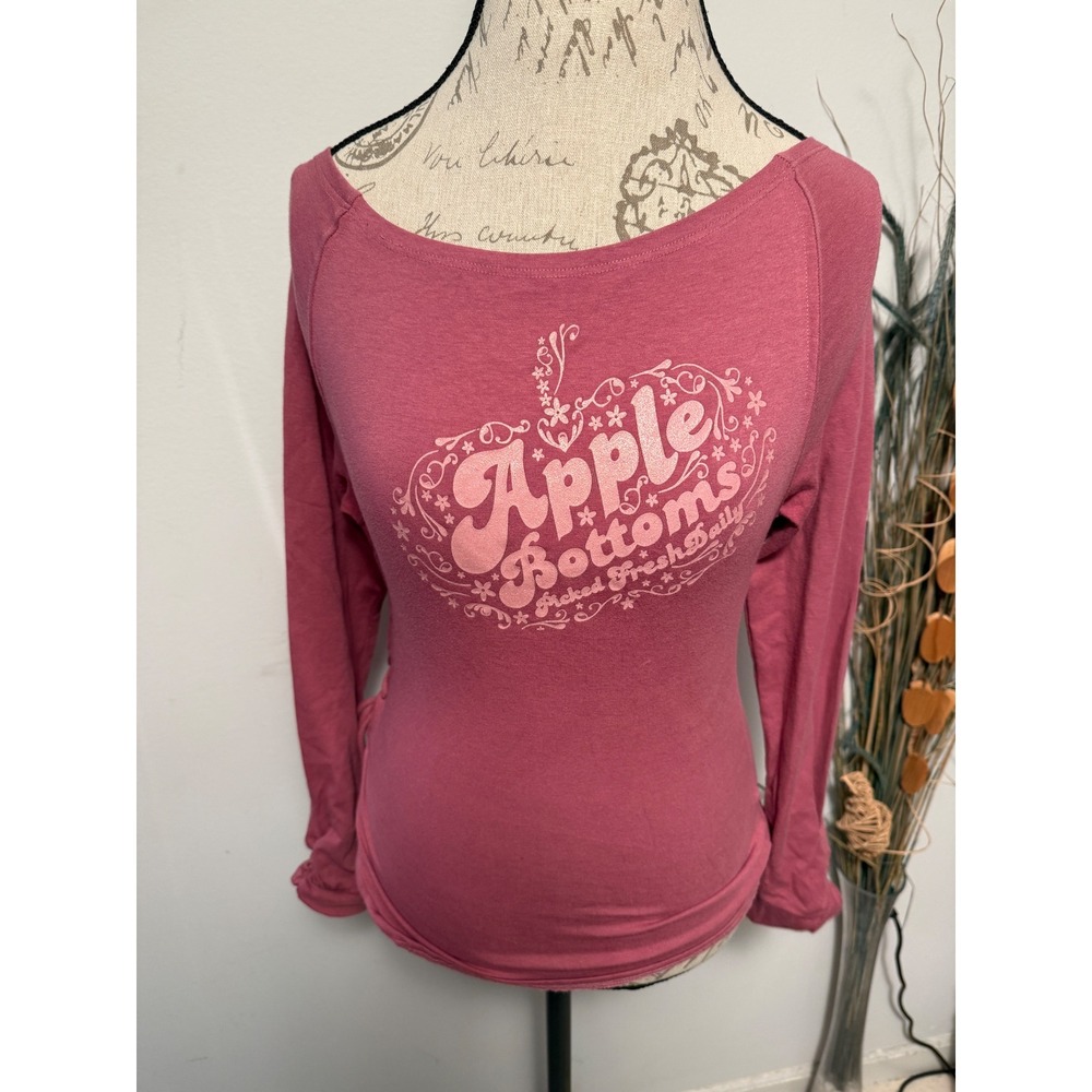 Apple Bottoms Womens Pink Long Sleeve Graphic Top Side Lace Up Y2K Large USA‎